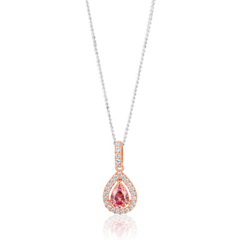 Sterling Silver Rose Plated Zirconia Pear Pendant