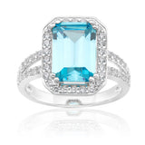 Sterling Silver Sky Blue Zirconia Emerald Cut Ring