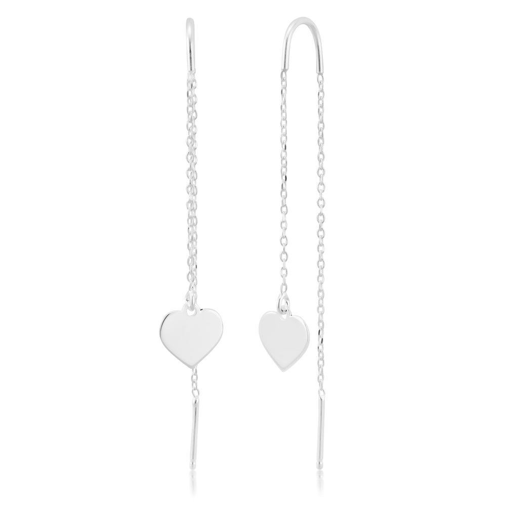 Sterling Silver Heart Drop Threader Earrings