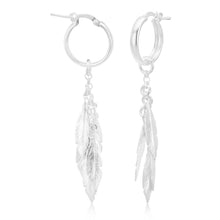 Load image into Gallery viewer, Sterling Silver Hoop and Multi Feather Drop Earrings