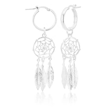 Load image into Gallery viewer, Sterling Silver Hoop and Dreamcatcher Drop Earrings
