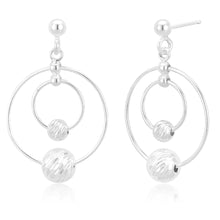 Load image into Gallery viewer, Sterling Silver Double Hoop and Ball Stud Drop Earrings