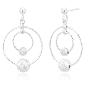 Sterling Silver Double Hoop and Ball Stud Drop Earrings