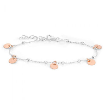 Sterling Silver Rose Gold Plated Multi-Disc Charm Bracelet