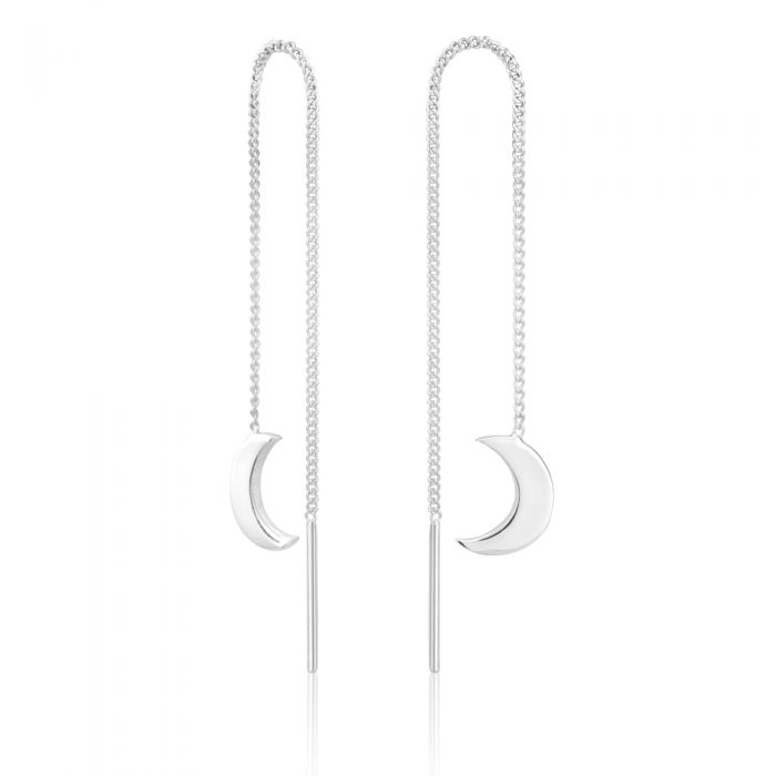 Sterling Silver Crescent Moon Threader Drop Earrings