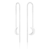 Sterling Silver Crescent Moon Threader Drop Earrings