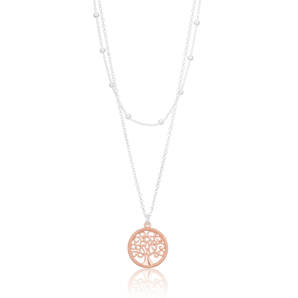 Sterling Silver and Rose Gold Plated Tree of Life Pendant with Chain