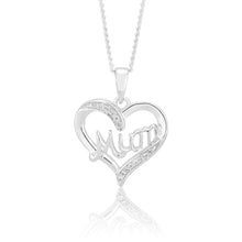Load image into Gallery viewer, Sterling Silver Zirconia Mum Pendant in Heart