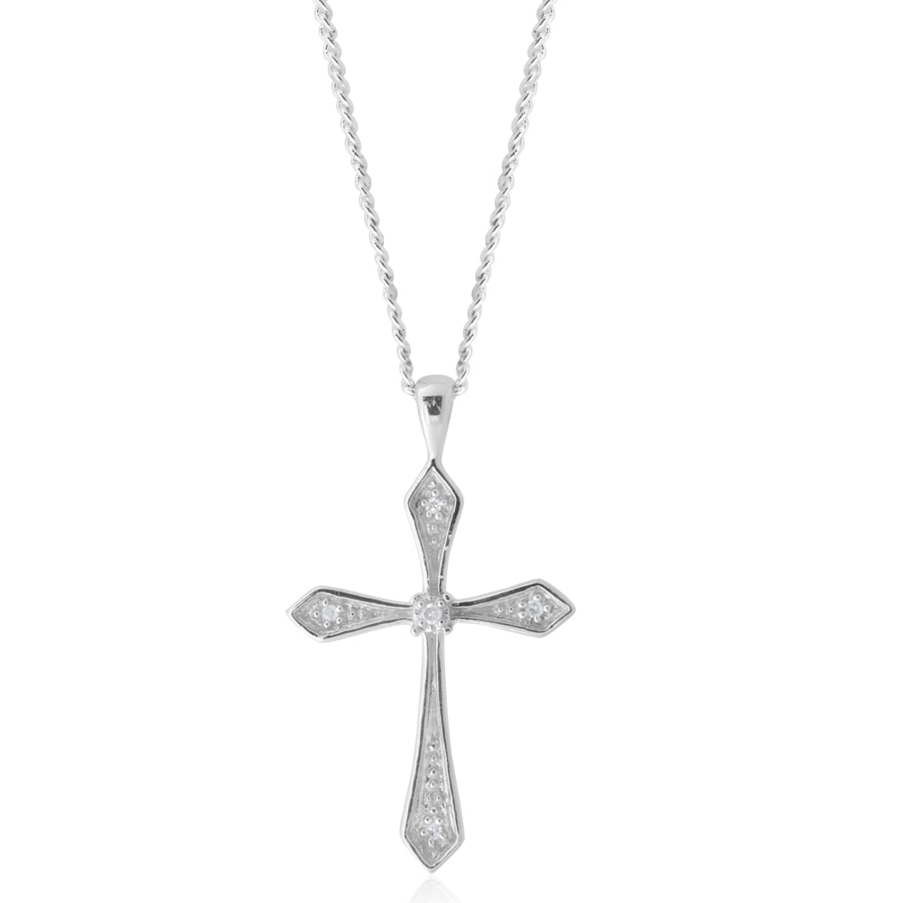 Sterling Silver Diamond Cross with 5 Brilliant Diamonds