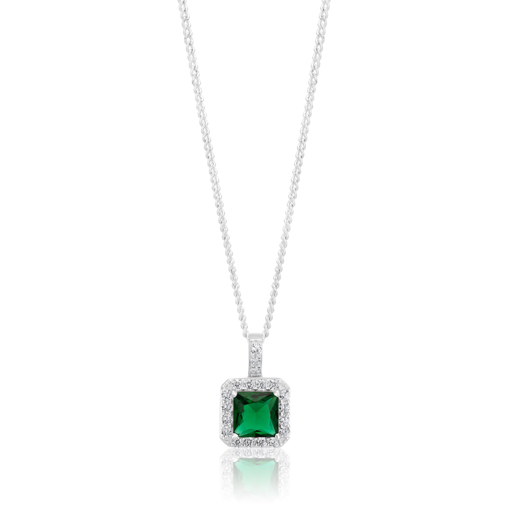 Sterling Silver Green and White Zirconia Pendant