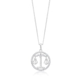 Sterling Silver Cubic Zirconia Libra Horoscope Round 19mm x 26mm Pendant