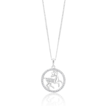 Sterling Silver Cubic Zirconia Capricorn Horoscope Round 19mm x 26mm Pendant