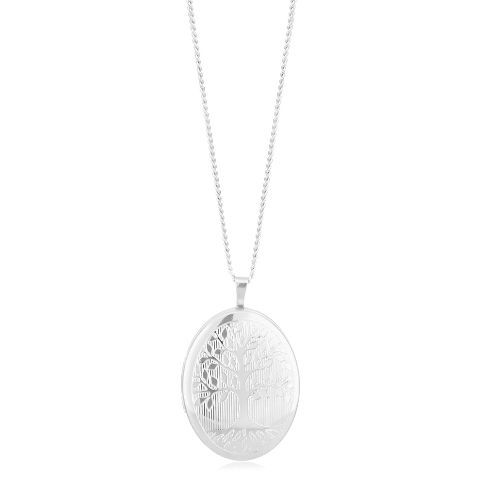 Sterling Silver Tree of Life 20mm Oval Locket Rhodium Plated