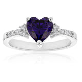 Sterling Silver Purple and White Zirconia Heart Ring