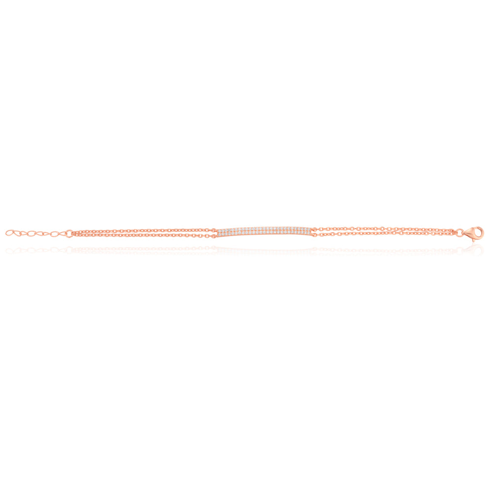 Sterling Silver Rose Gold-Colour with Double Row Cubic Zirconia Bracelet