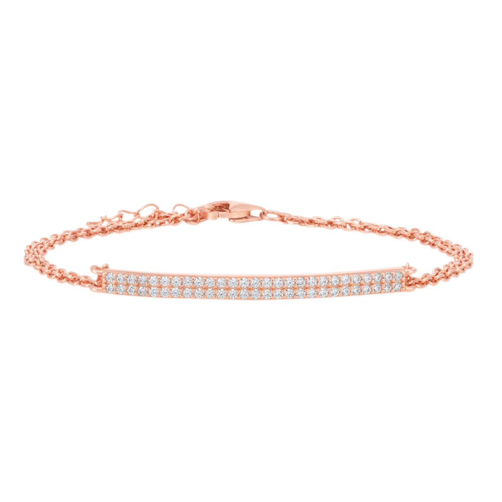 Sterling Silver Rose Gold-Colour with Double Row Cubic Zirconia Bracelet