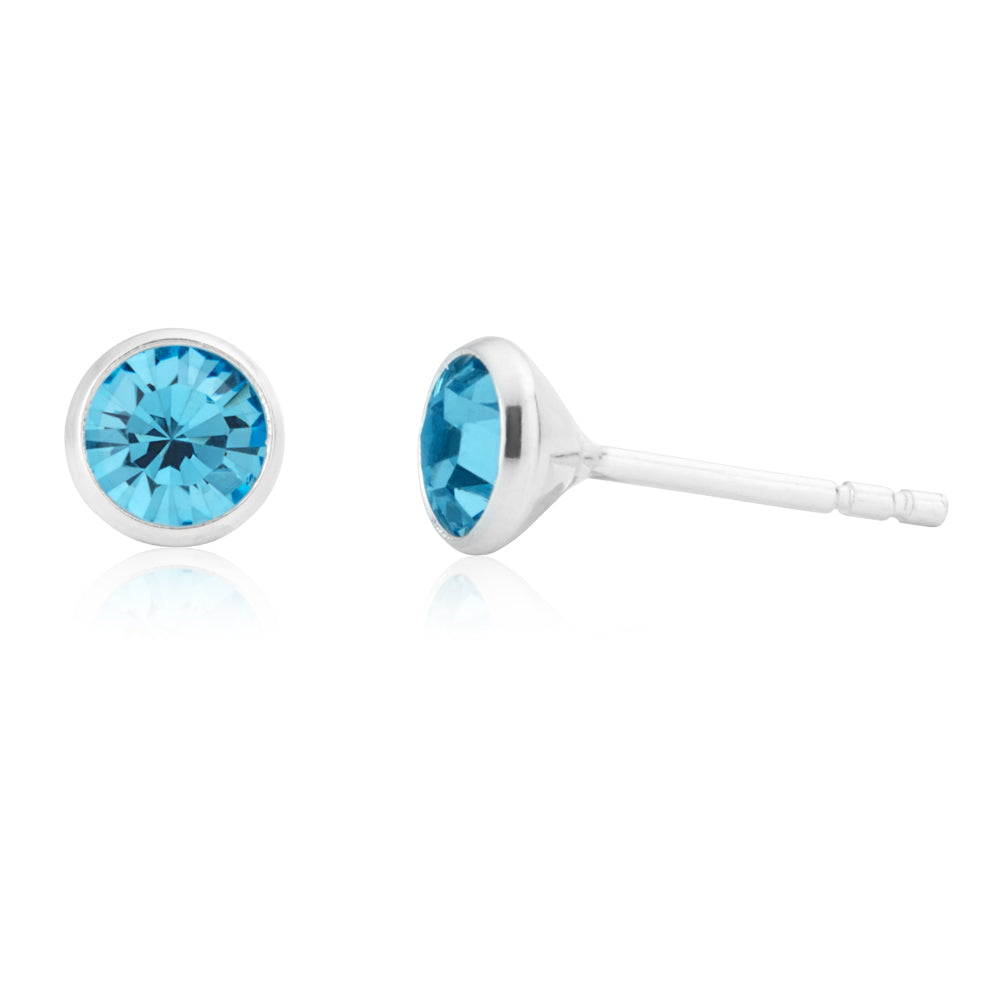 Sterling Silver 5mm Light Blue Zirconia Bezel Stud Earrings