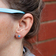 Load image into Gallery viewer, Sterling Silver 5mm Light Blue Zirconia Bezel Stud Earrings