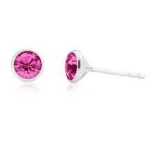 Load image into Gallery viewer, Sterling Silver 5mm Hot Pink Zirconia Bezel Stud Earrings