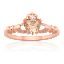 Load image into Gallery viewer, Sterling Silver and Rose Plated Crystal and Zirconia Claddagh Ring  *No Resize*