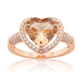 Sterling Silver and Rose Plated Crystal and Zirconia Heart Ring  *No Resize*