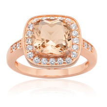 Load image into Gallery viewer, Sterling Silver and Rose Plated Crystal and Zirconia Cushion Cut Ring  *No Resize*