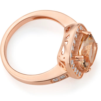 Sterling Silver and Rose Plated Crystal and Zirconia Cushion Cut Ring  *No Resize*
