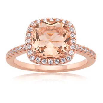 Sterling Silver and Rose Plated Crystal and Zirconia Cushion Cut Ring  *No Resize*