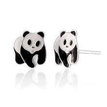 Load image into Gallery viewer, Sterling Silver Black and White Panda Stud Earrings