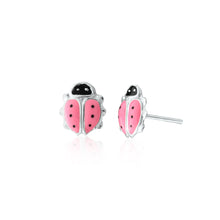 Load image into Gallery viewer, Sterling Silver Pink and Black Ladybird Stud Earrings