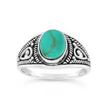 Load image into Gallery viewer, Sterling Silver Created Turquoise Oval Oxidised Ring