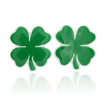 Sterling Silver Green 4 Leaf Clover Stud Earrings SS