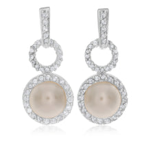 Load image into Gallery viewer, Sterling Silver Simulated Pearl and Zirconia Fancy Drop Earrings