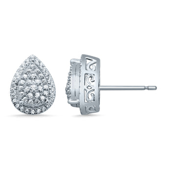 Sterling Silver 35 Points Pear Shape Stud Earrings