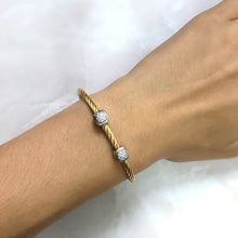 Load image into Gallery viewer, Sterling Silver Gold Plated 10 Points Diamond 3mm Cable Bangle