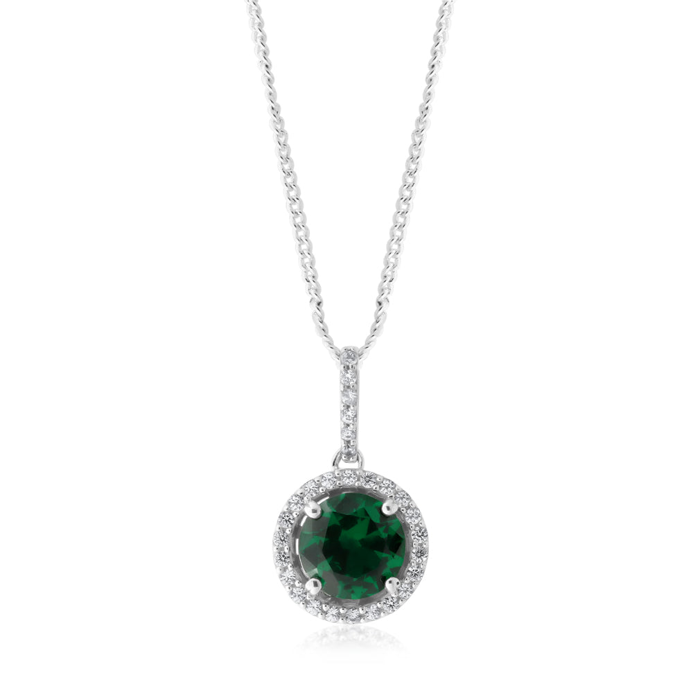 Sterling Silver Simulated Emerald and Zirconia Pendant