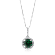 Load image into Gallery viewer, Sterling Silver Simulated Emerald and Zirconia Pendant