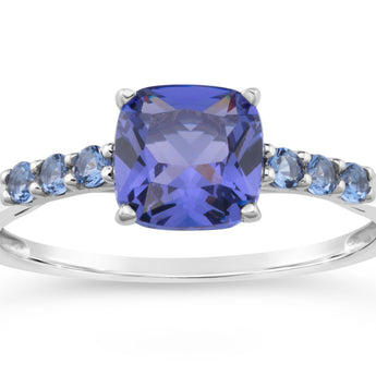 Sterling Silver Simulated Tanzanite and Zirconia Ring