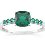 Sterling Silver Simulated Emerald and Zirconia Ring