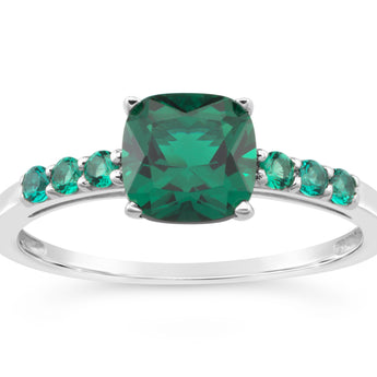 Sterling Silver Simulated Emerald and Zirconia Ring