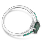 Sterling Silver Simulated Emerald and Zirconia Ring