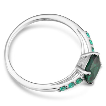 Sterling Silver Simulated Emerald and Zirconia Ring