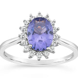 Sterling Silver Simulated Tanzanite and Zirconia Ring