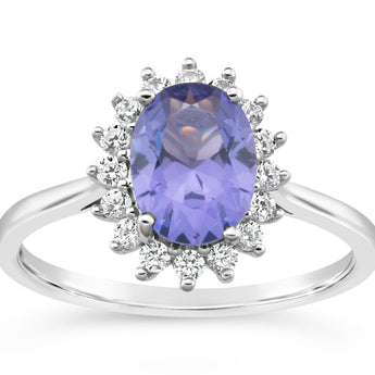 Sterling Silver Simulated Tanzanite and Zirconia Ring