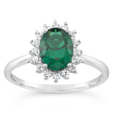 Sterling Silver Simulated Emerald and Zirconia Ring