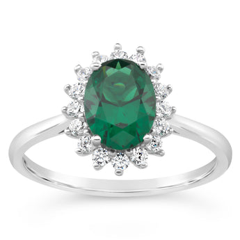 Sterling Silver Simulated Emerald and Zirconia Ring