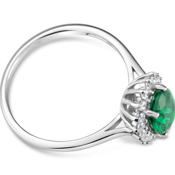 Sterling Silver Simulated Emerald and Zirconia Ring