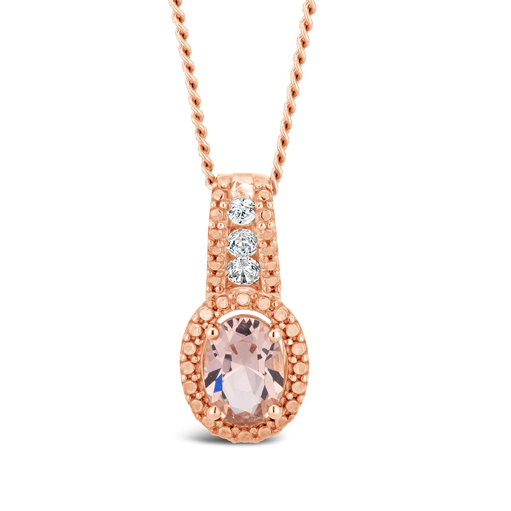 Sterling Silver Simulated Morganite and Zirconia Oval Pendant