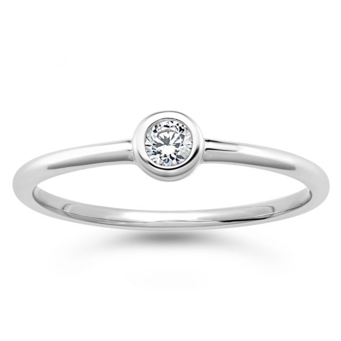 Sterling Silver Zirconia Bezel Solitaire Ring