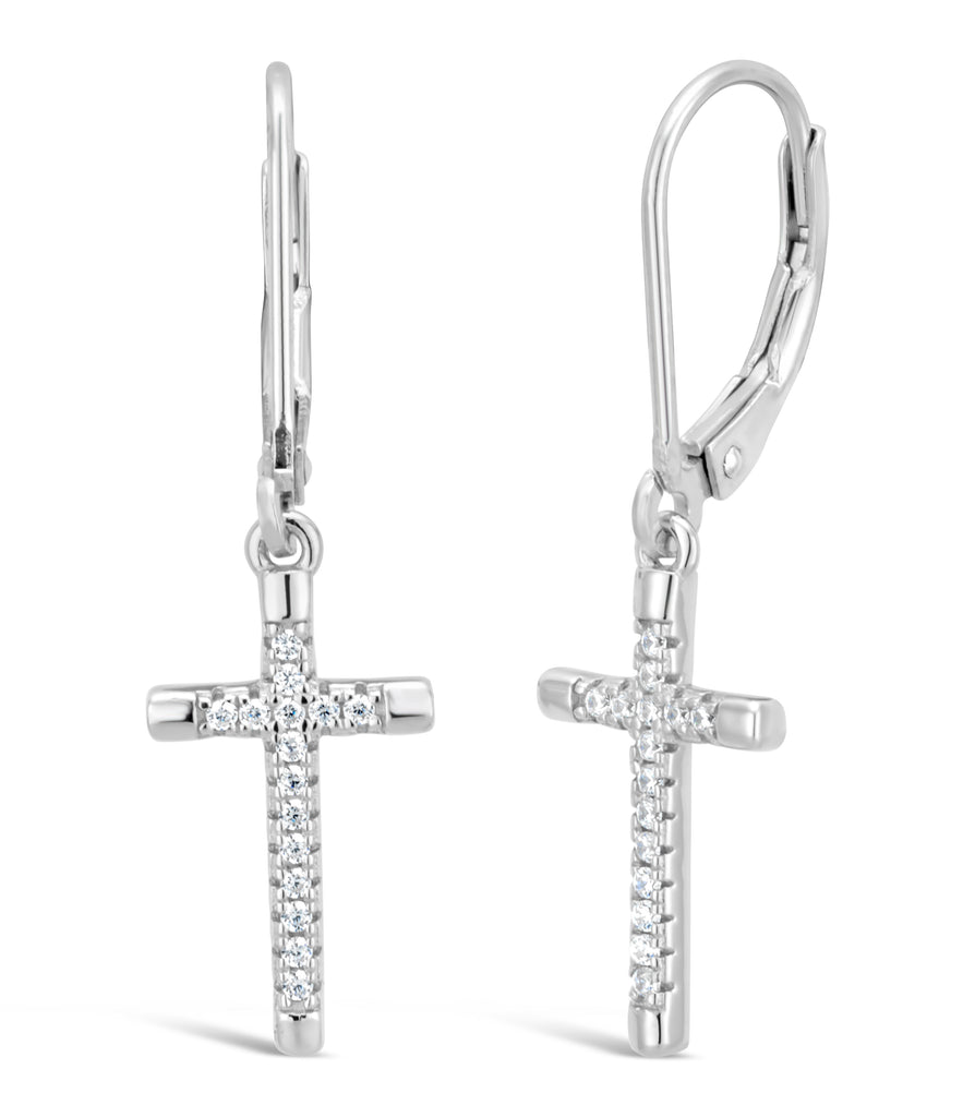 Sterling Silver Zirconia Cross Lever Back Earrings